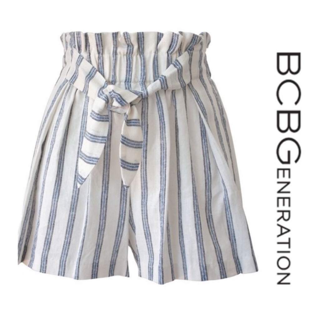 BCBGeneration high waist striped linen shorts